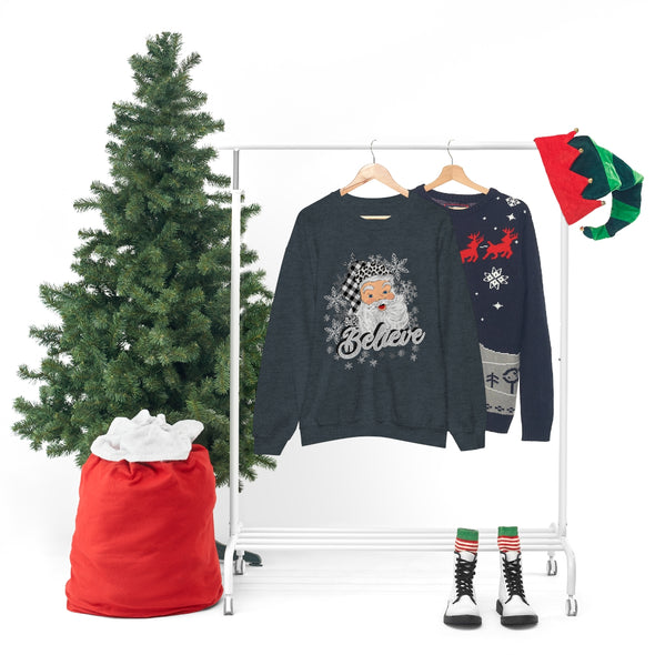 Believe Santa Black Checkered Crewneck Sweatshirt