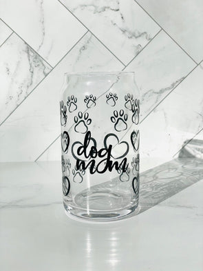 "Dog Mom" w/ hearts & paws -Libbey Classic Drinking Glass