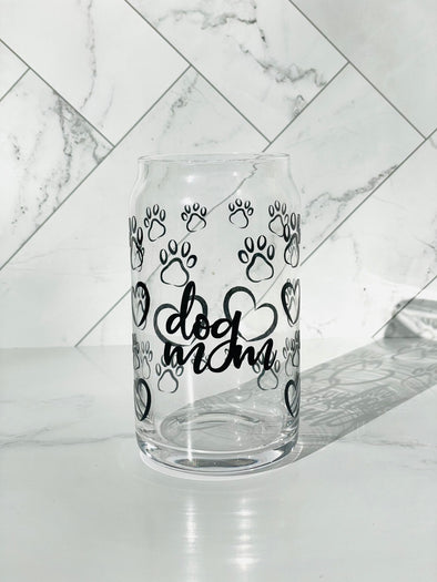 "Dog Mom" w/ hearts & paws -Libbey Classic Drinking Glass